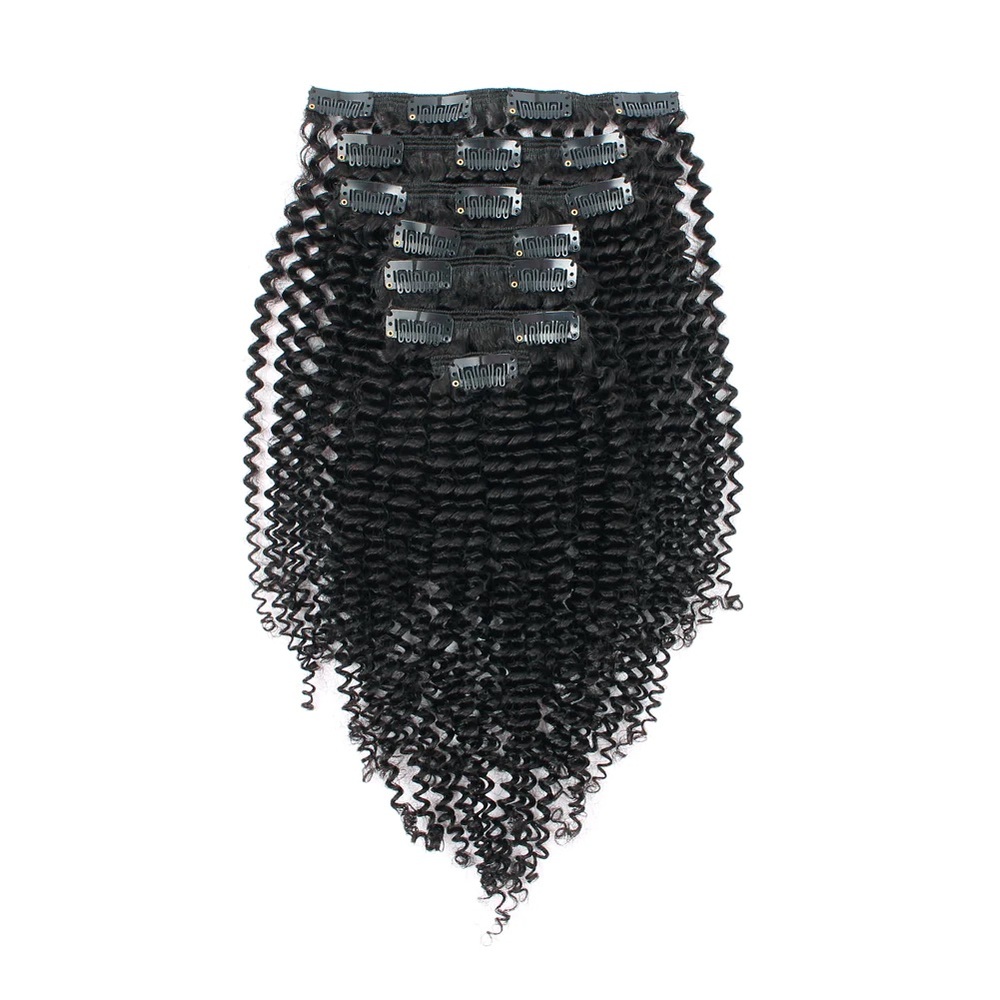 Brand New 16” clip in human hair extensions, kinky curly natural black